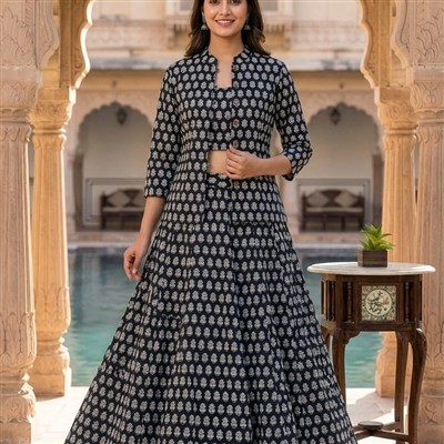 Midnight Splendor Floral Cotton Skirt Set