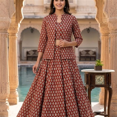 Terracotta Paisley Hand Block Printed 3-Piece Set