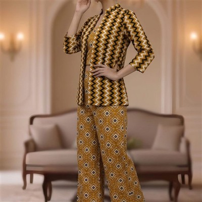 Mustard Zigzag Hand Block Printed Ensemble