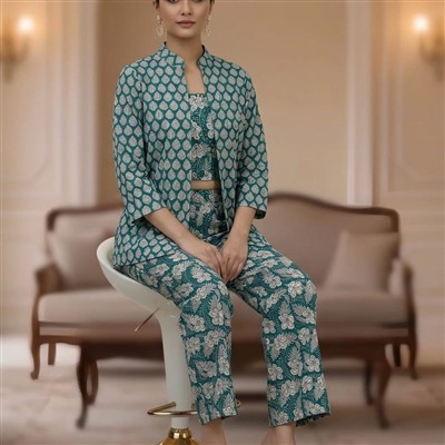 Teal Floral Hand Block Printed Co-Ord Set