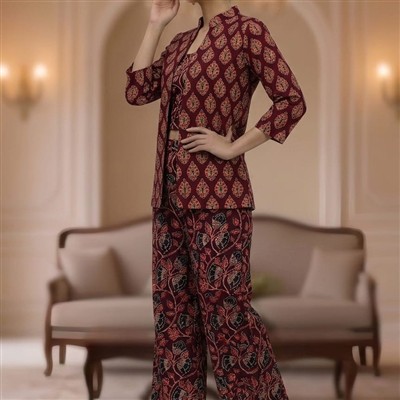 Burgundy Paisley Hand Block Print Co-Ord Set