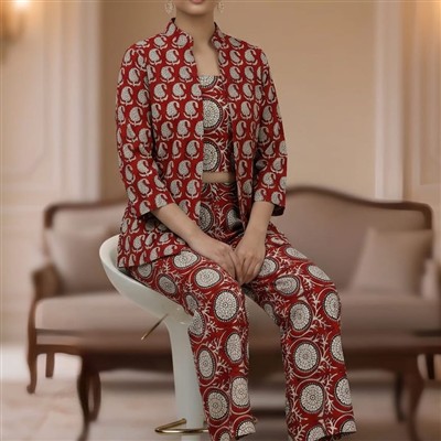 Raspberry Floral Bagru Cotton Co-Ord Set