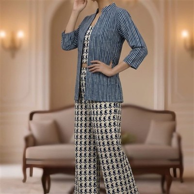 Midnight Blue Floral Motif Block Print Co-Ord Set