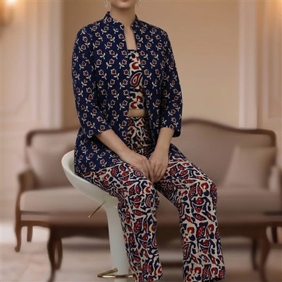 Crimson Paisley Bagru Cotton 3-Piece Set