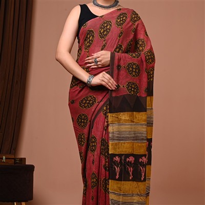 Crimson Floral Georgette Saree