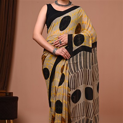 Golden Geometric Flow Georgette Saree