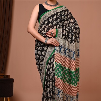 Midnight Floral Harmony Georgette Saree