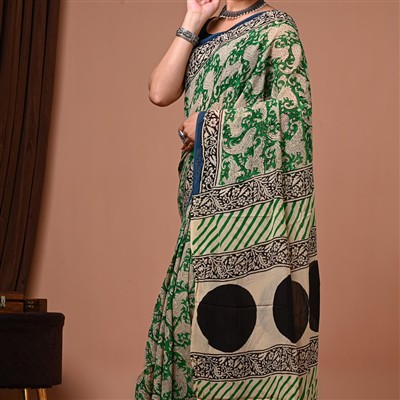 Saffron Floral Elegance Georgette Saree