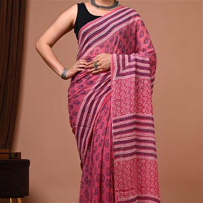 Blush Geometric Cascade Georgette Saree