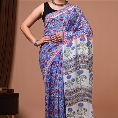Cobalt Floral Elegance Georgette Saree