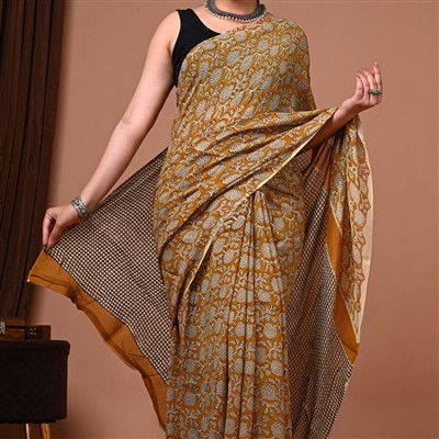 Mustard Floral Harmony Georgette Saree