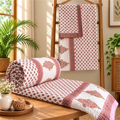 Crimson Floral Bliss Quilted Comforter &amp;amp; Bedsheet Combo