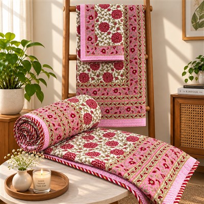 Fuchsia Floral Whimsy Quilted Comforter &amp;amp; Bedsheet Set