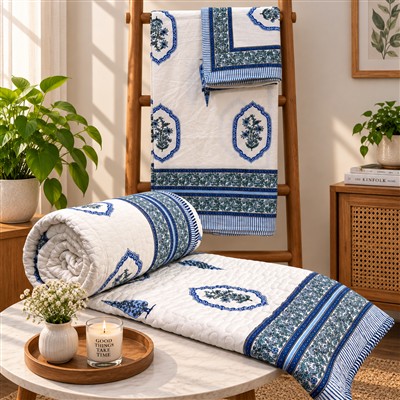 Ivory Floral Harmony Quilted Comforter &amp;amp; Bedsheet Set