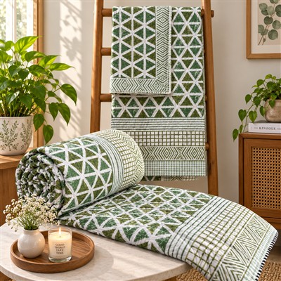 Emerald Geometric Block Print Quilted Bedding Set