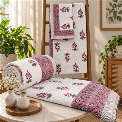 Magenta Blossom Quilted Comforter Set