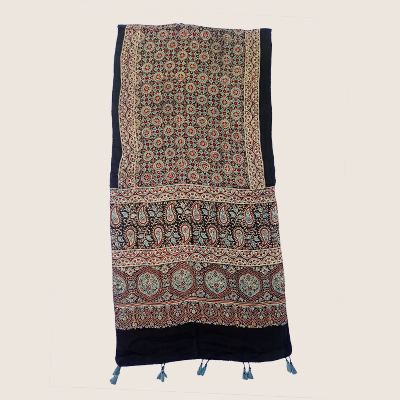 Regular Natural Vegetable Dye Ajrakh Handprints Pure Silk Stole