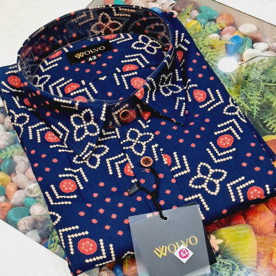 Casual Cotton Blue Handblock Printed Men