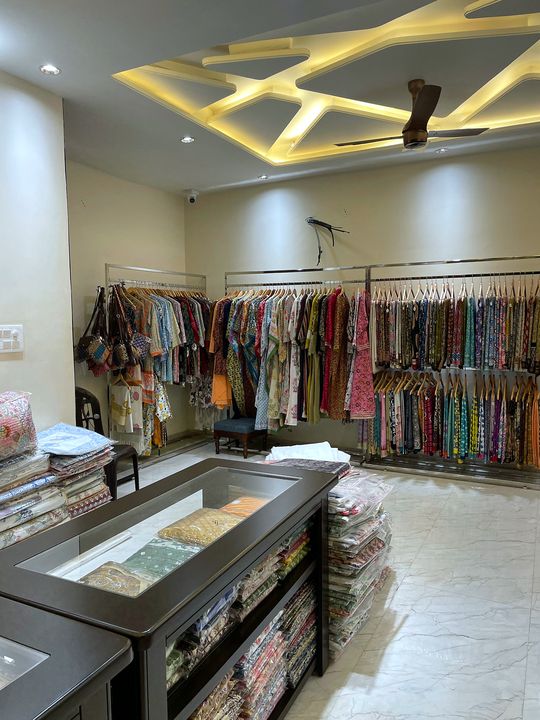 Kurti section with glass-top display counter